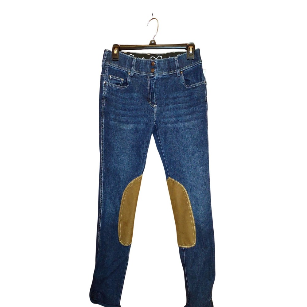 Goode Rider Knee Patch Breeches Womens 28R Blue Denim Excellent Equestrian Pants